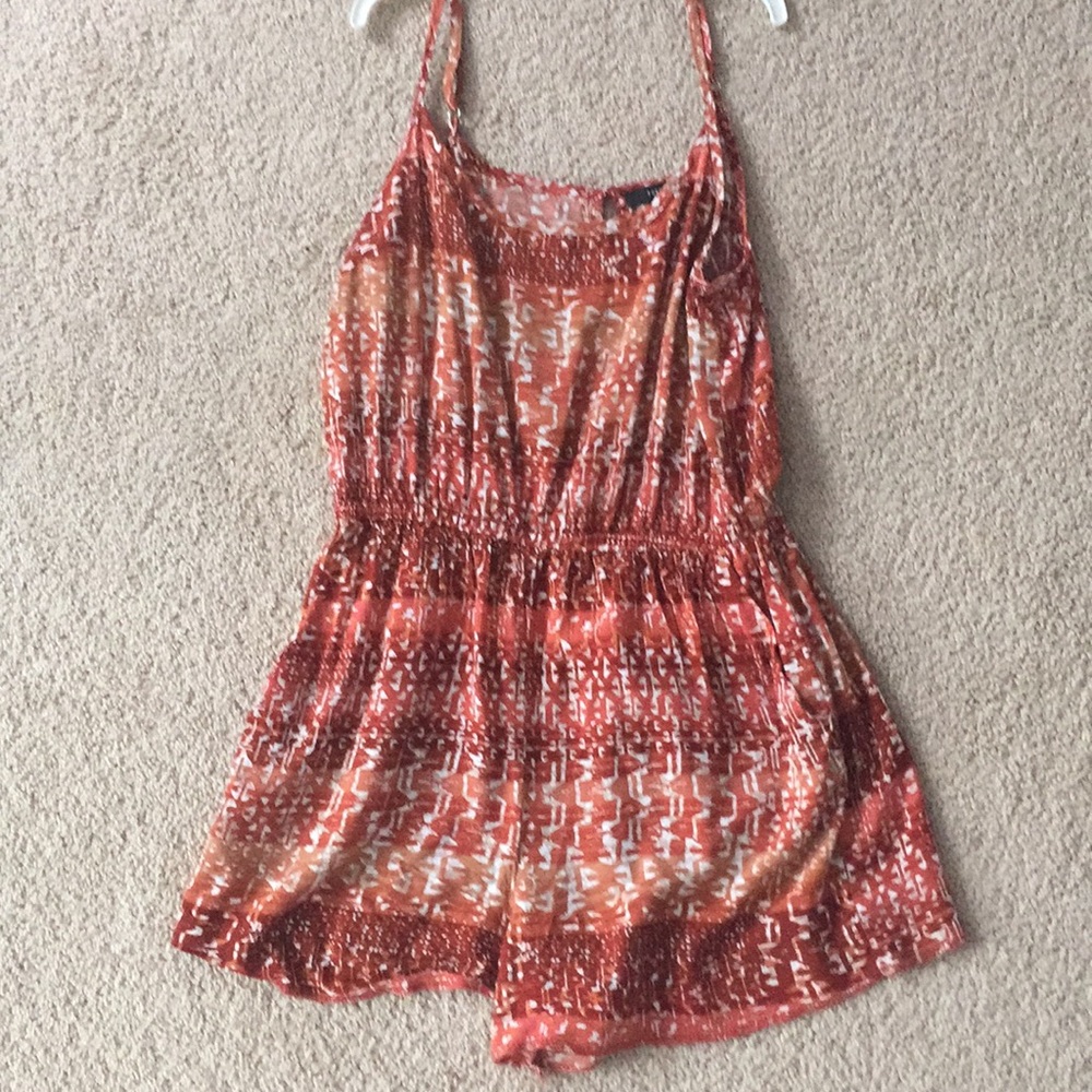 Forever 21 orange and white patterned romper